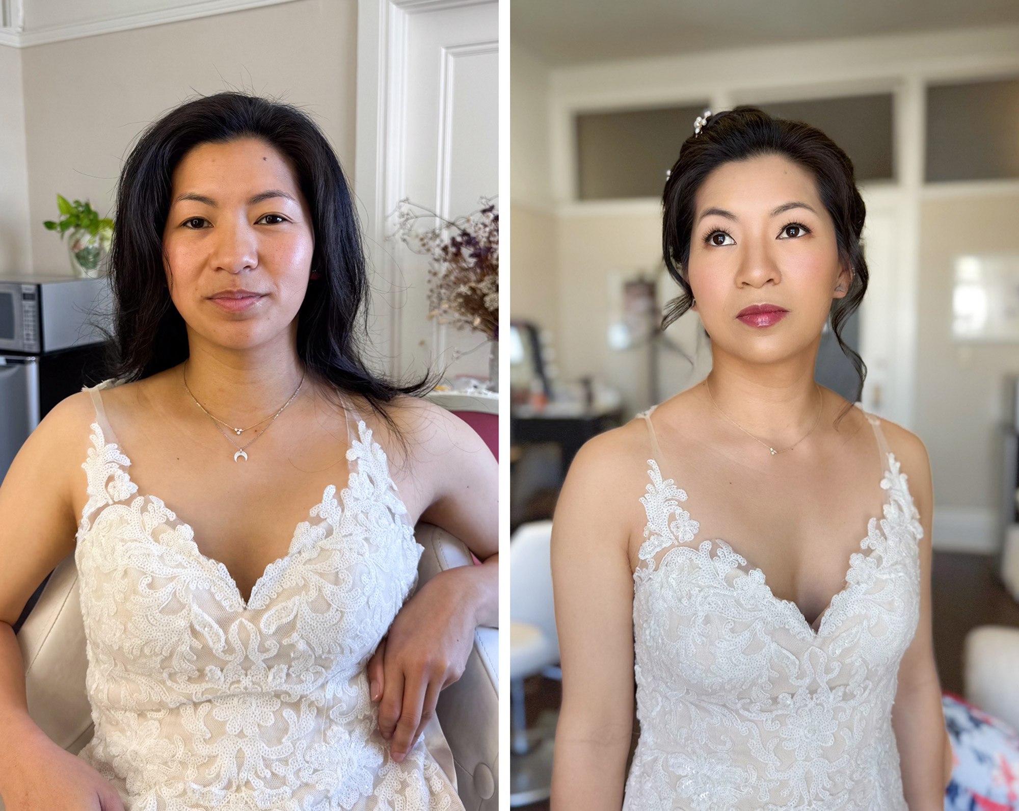 Soft Updo and Rose Lip Bridal Makeover