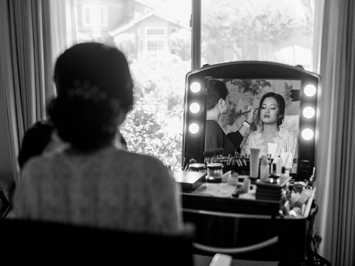 Triple Twist on-location wedding hair and makeup setup in San Francisco