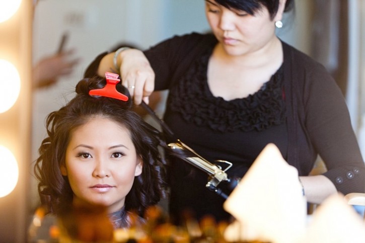 Soft Asian Makeup, Half Up Half Down Braids, Wavy Curls Wedding