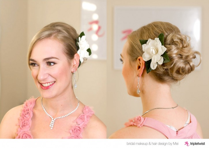 Short hair updo bun, Natural, Glowing Makeup