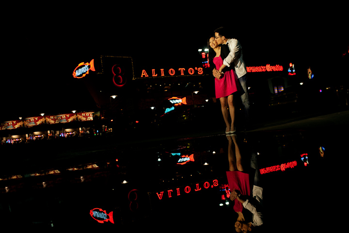 Night Engagement Photography, Makeup and Hair Triple Twist Red Dress