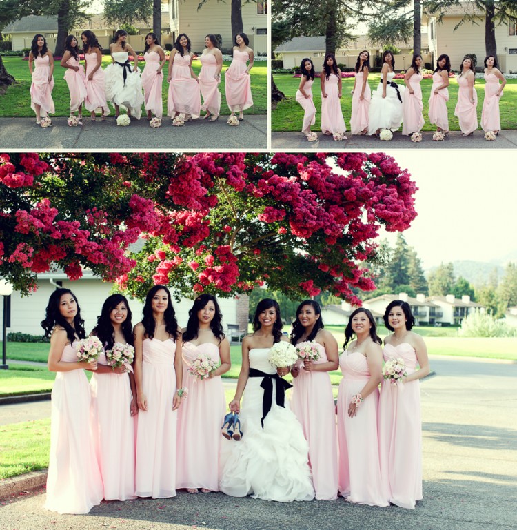 Full Length Pink Bridesmaids Dresses, Makeup and Hair by Triple Twist