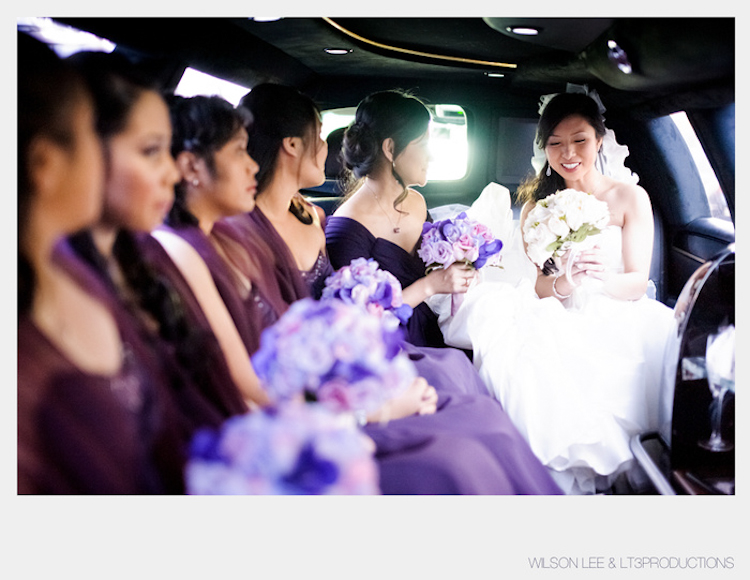 Bride with bridal party in Limo, hair and makeup by Mei, Triple Twist